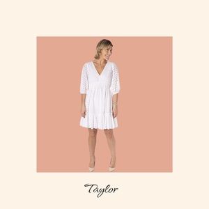 Taylor White Dress Eyelet Ruffle Hem Babydoll Women Dress